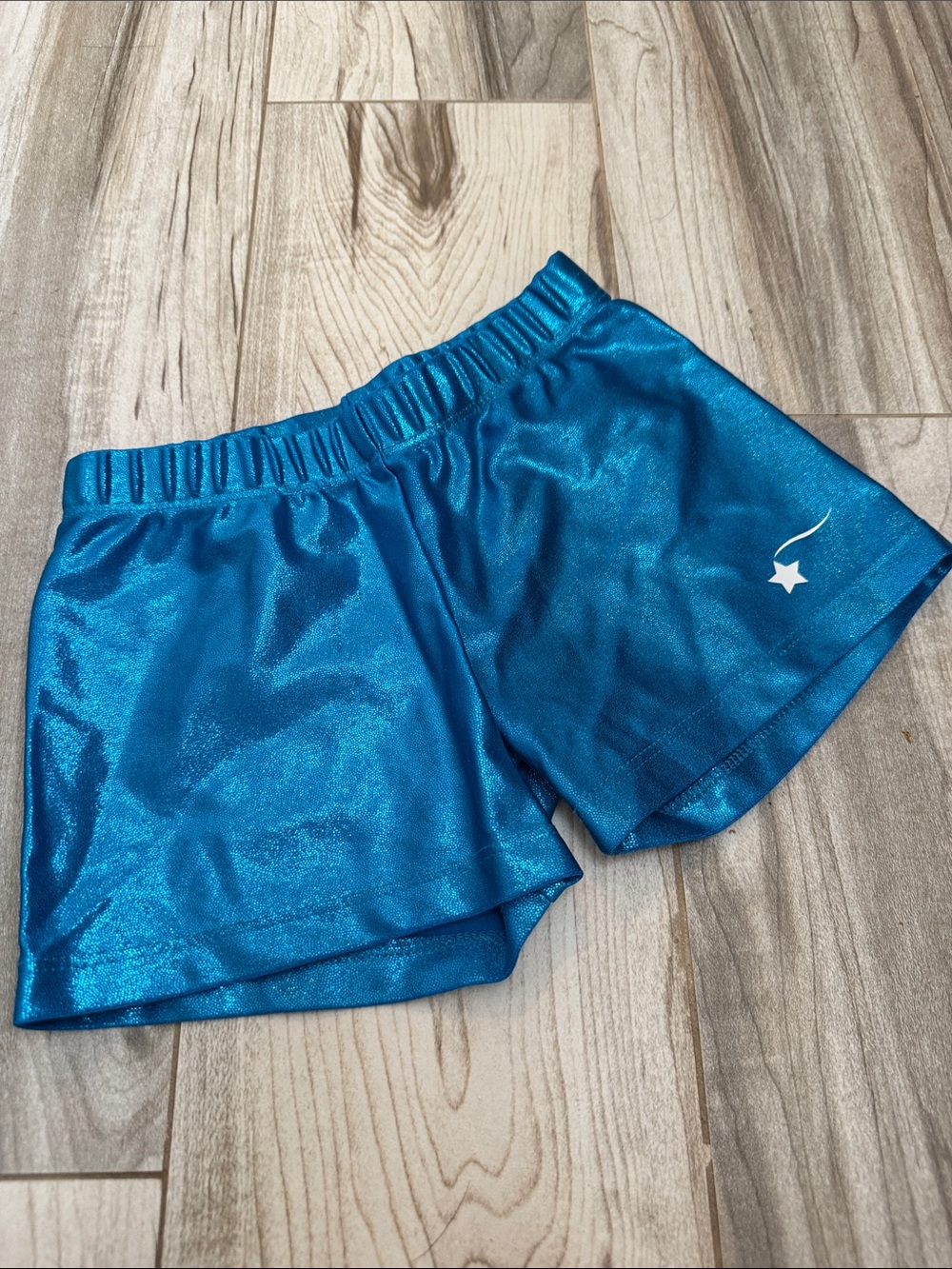 Shimmer Active Shorts in Metallic Teal - Destira Gymnastics Shorts